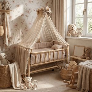 تخت گهواره چوبی کنار مادر